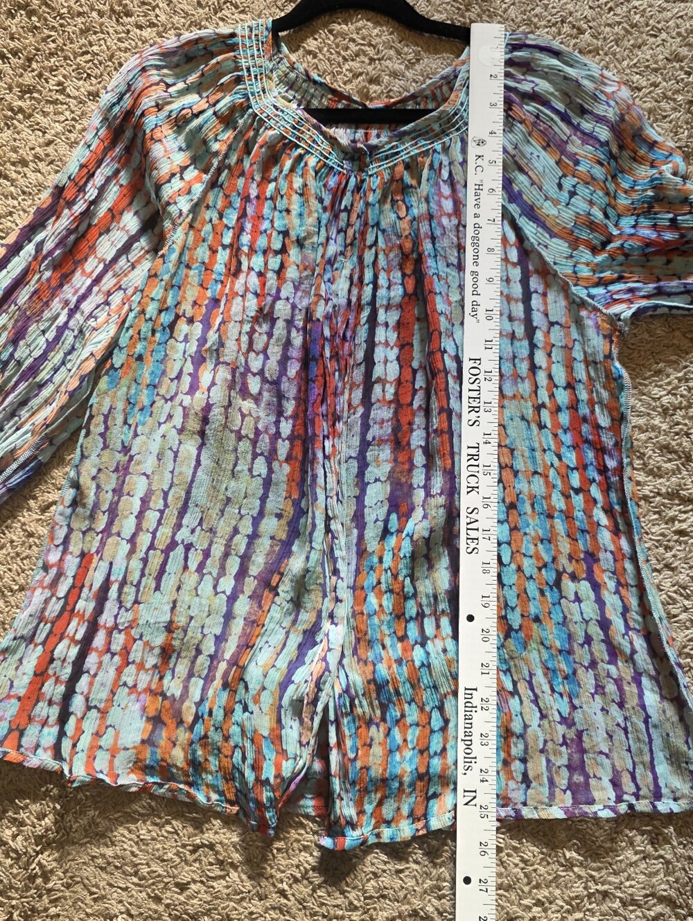 Sundance 100% Silk Watercolor Print Peasant Blouse L Boho Button Sheer - Picture 8 of 8